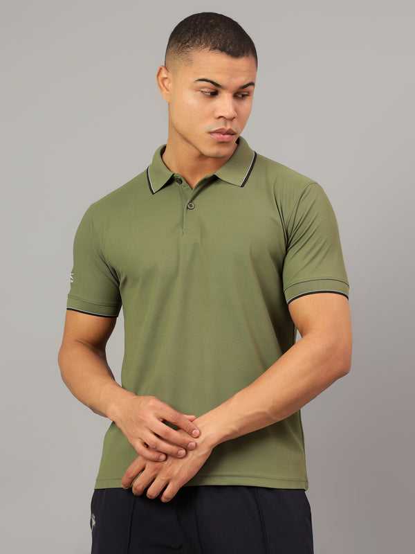 DualHue Tipped Polo T-Shirt|Olive|