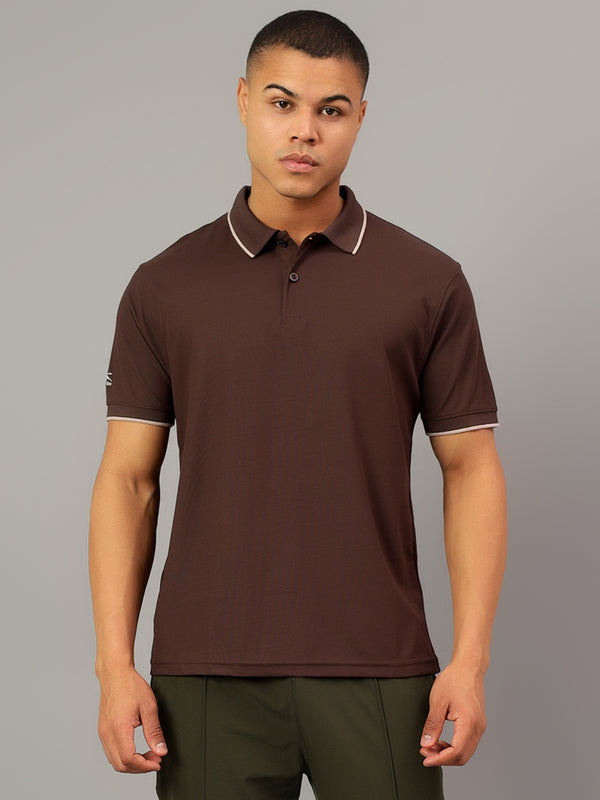 DualHue Tipped Polo T-Shirt|Brown|