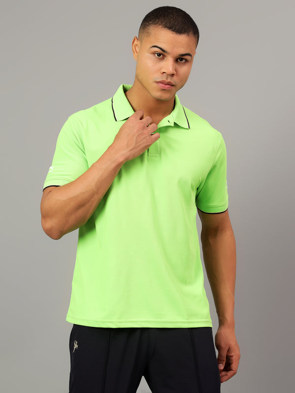 DualHue Tipped Polo T-Shirt|Lime/Green|