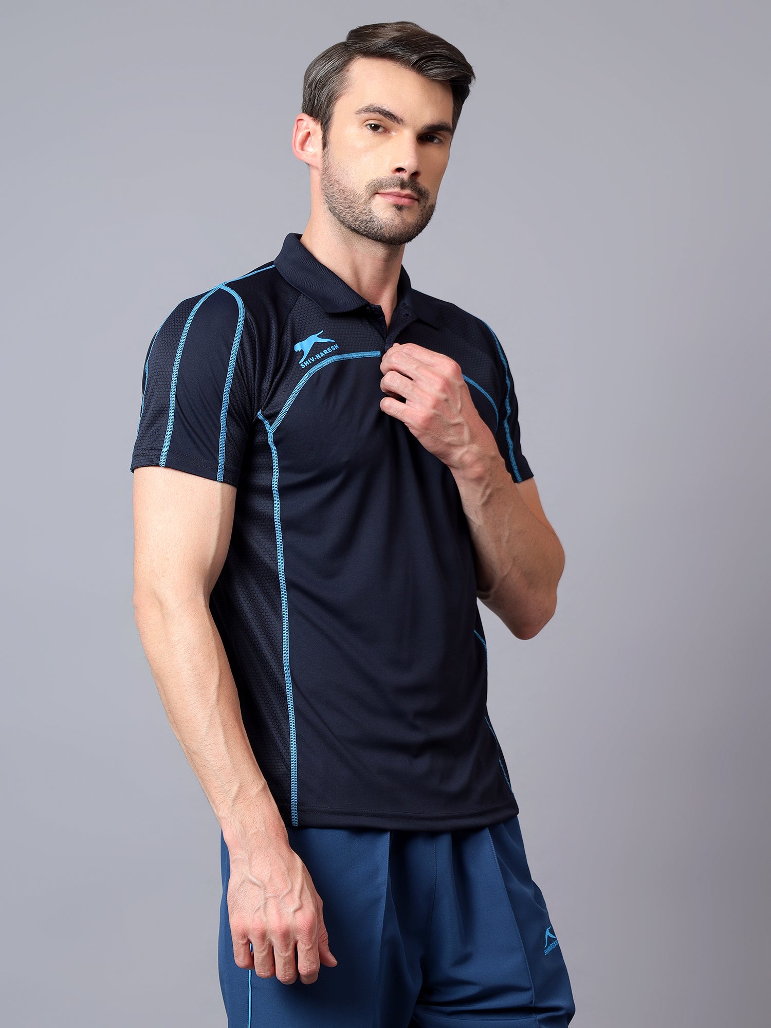 T Shirt |Performance Polo|Navy Cyan – Shivnaresh