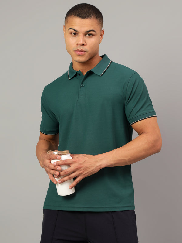 DualHue Tipped Polo T-Shirt|B.Green|