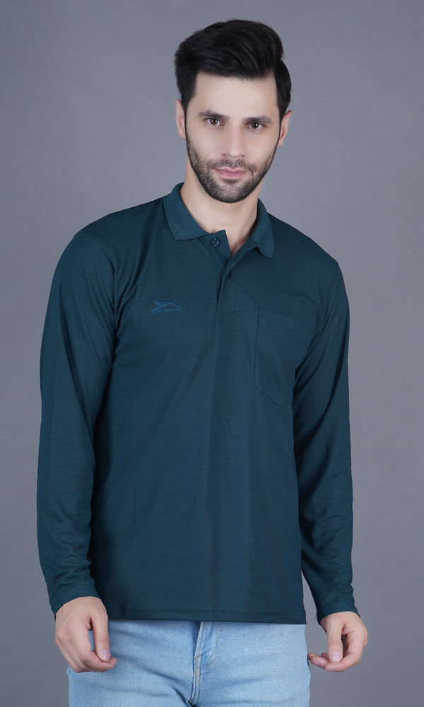 DualHue Tipped Polo T-Shirt |B.Green|-Full Sleeve