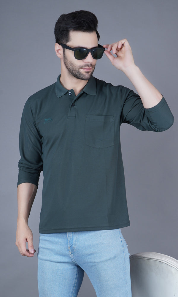 DualHue Tipped Polo T-Shirt |Olive|-Full Sleeve