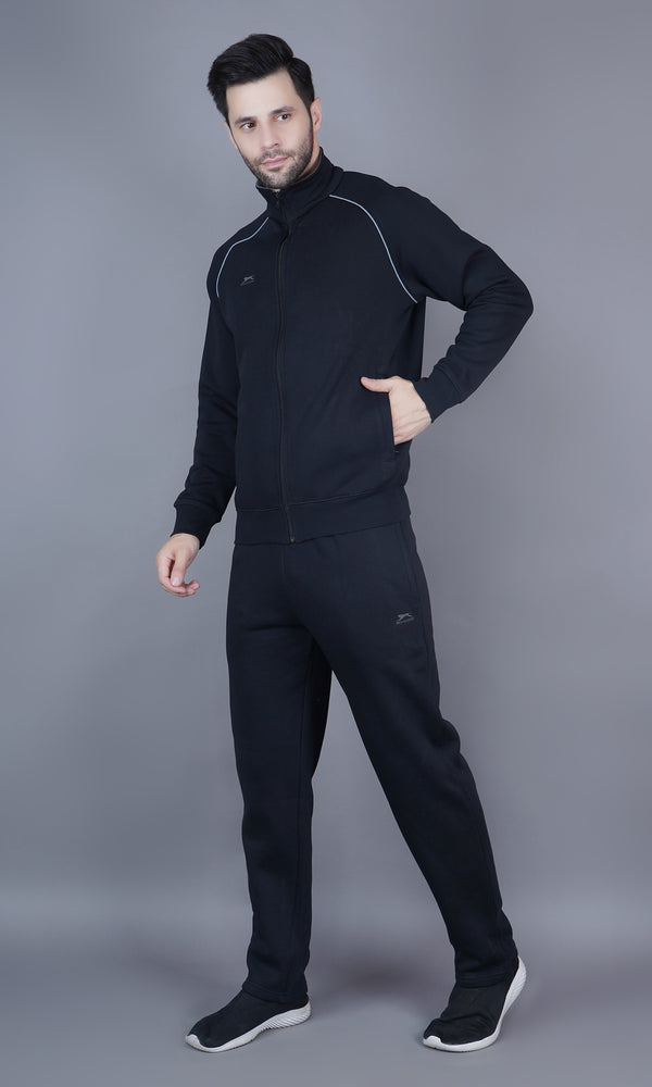 Colour Block Cotton Fleece Tracksuit |Black|