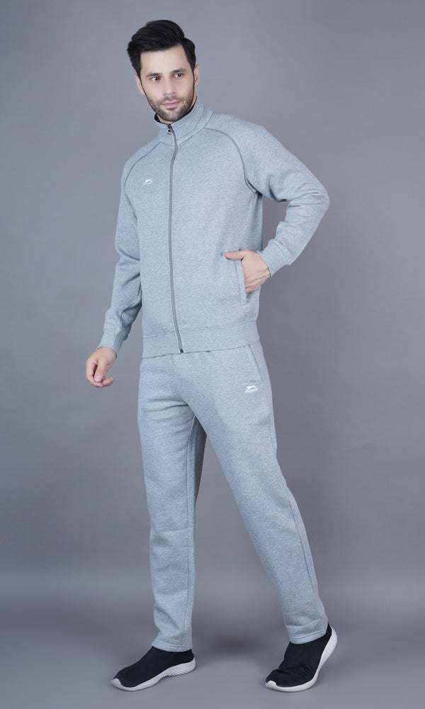 Colour Block Cotton Fleece Tracksuit |M.Grey|