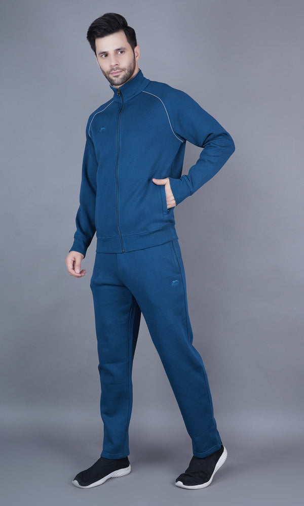 Colour Block Cotton Fleece Tracksuit |Teal|