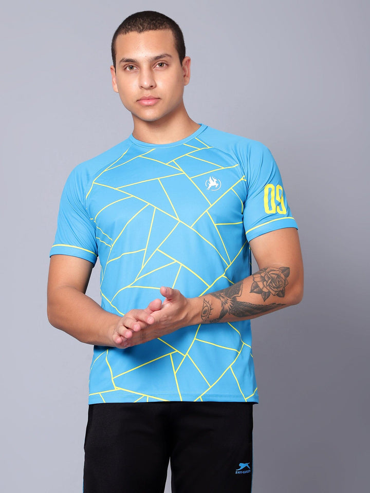 Geometric Print Performance Jersey Cyan/Yellow - trenz