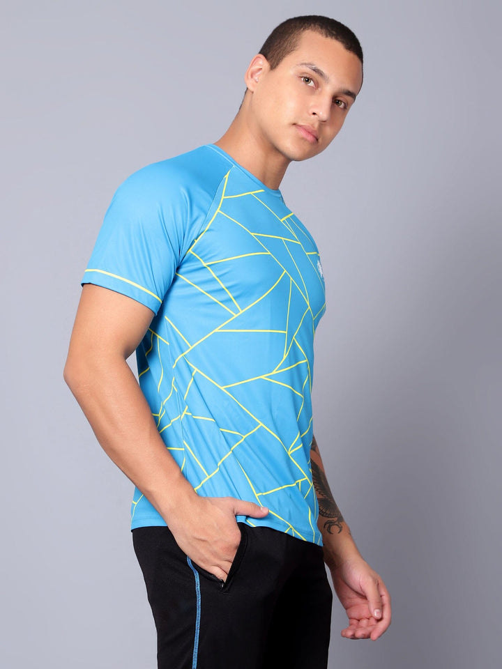 Geometric Print Performance Jersey Cyan/Yellow - trenz