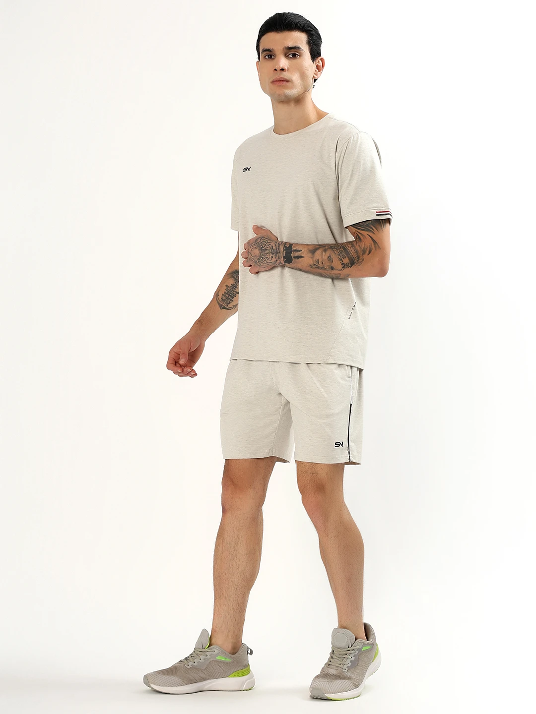 Men's Beige White Gym Wear Co Ord Set for Men Online