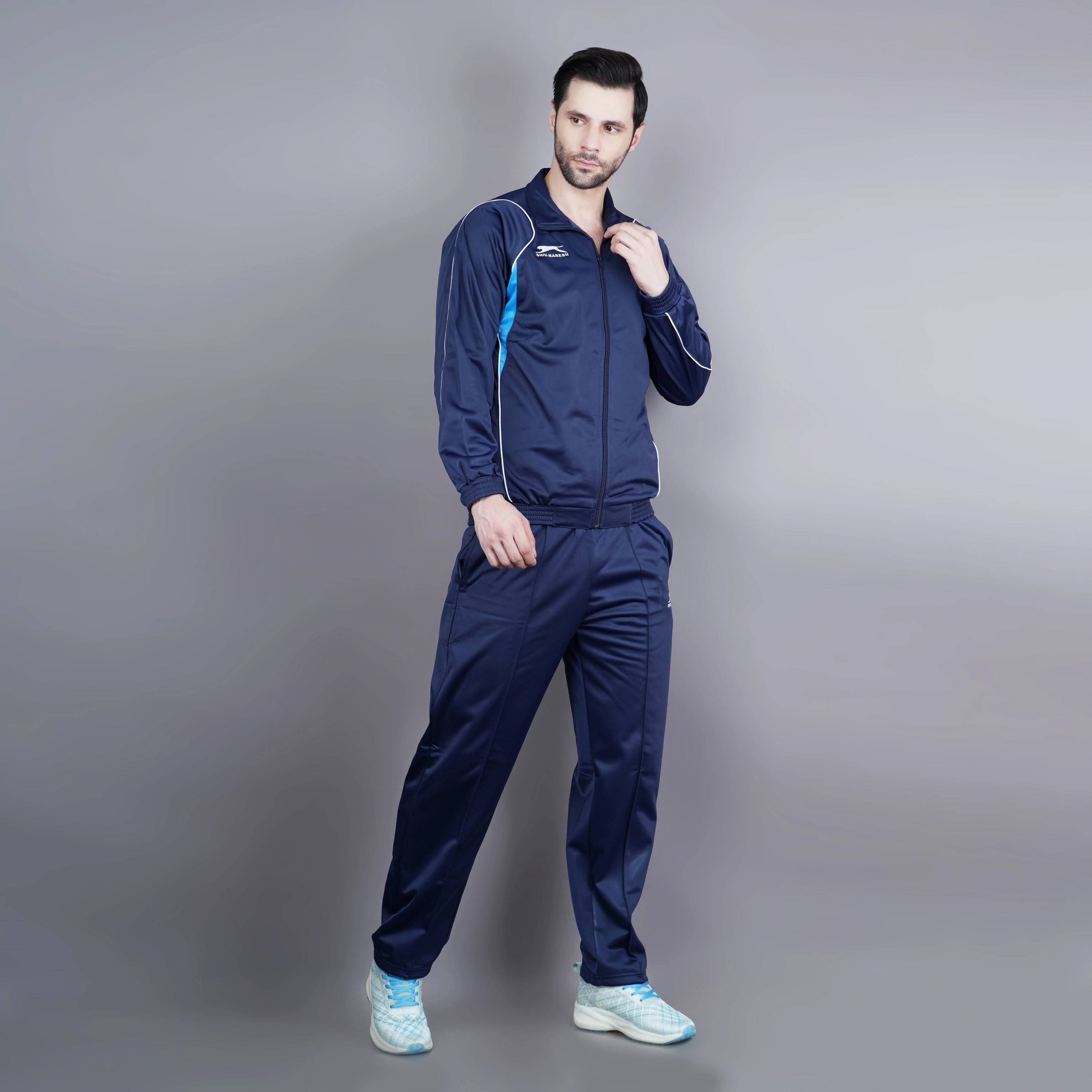 Trenz Poly Navy Cyan Blue & White Tracksuit for men