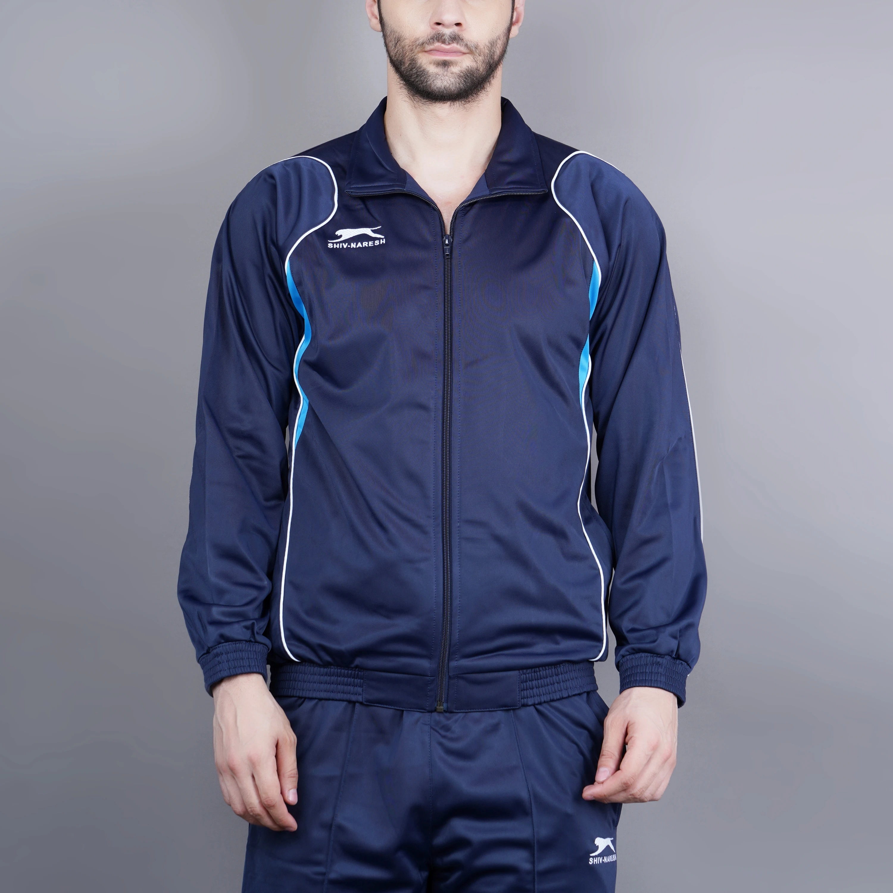 Trenz Poly Navy Cyan Blue & White Tracksuit for men