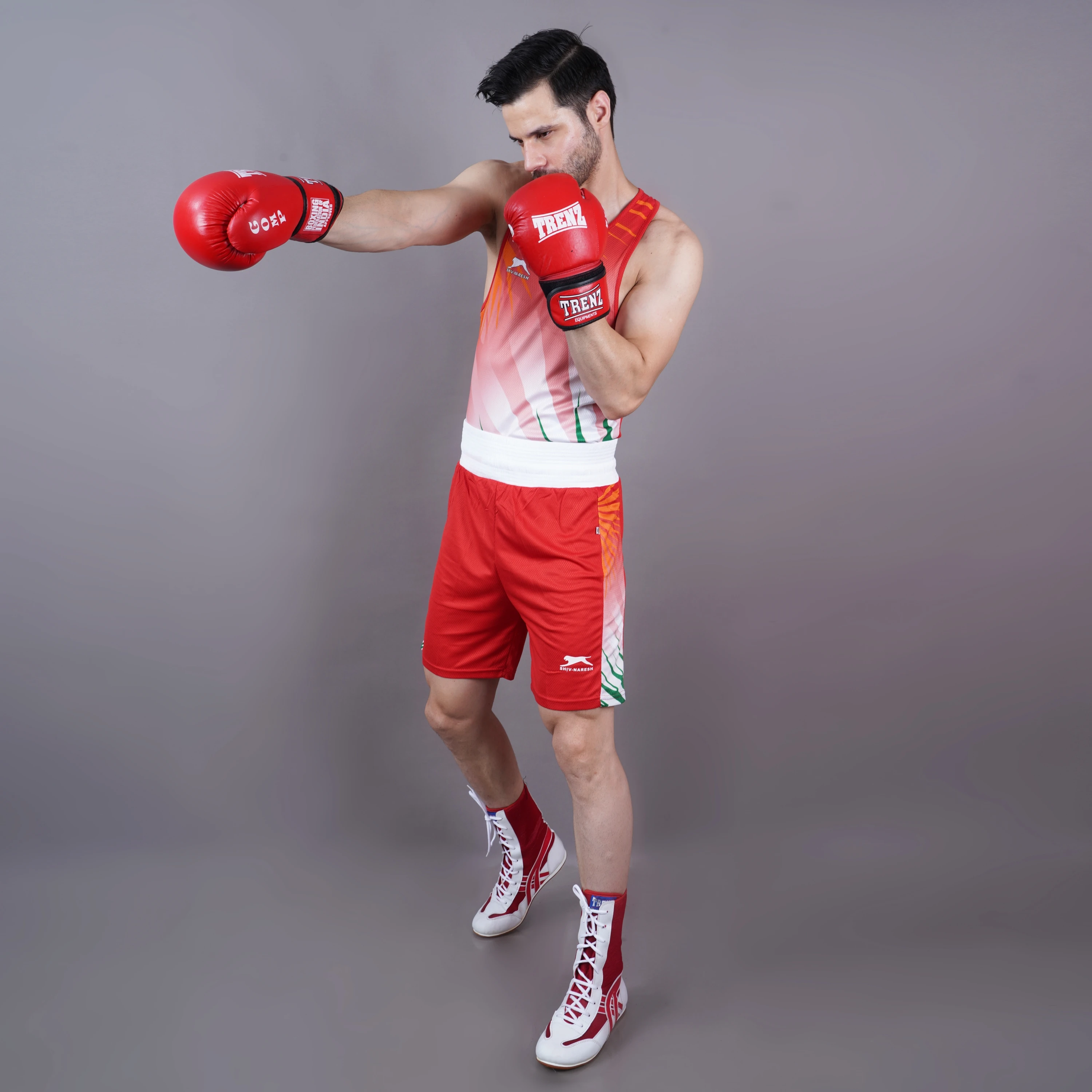 Shiv Naresh Tricolor Warrior Boxing Set Red for Men