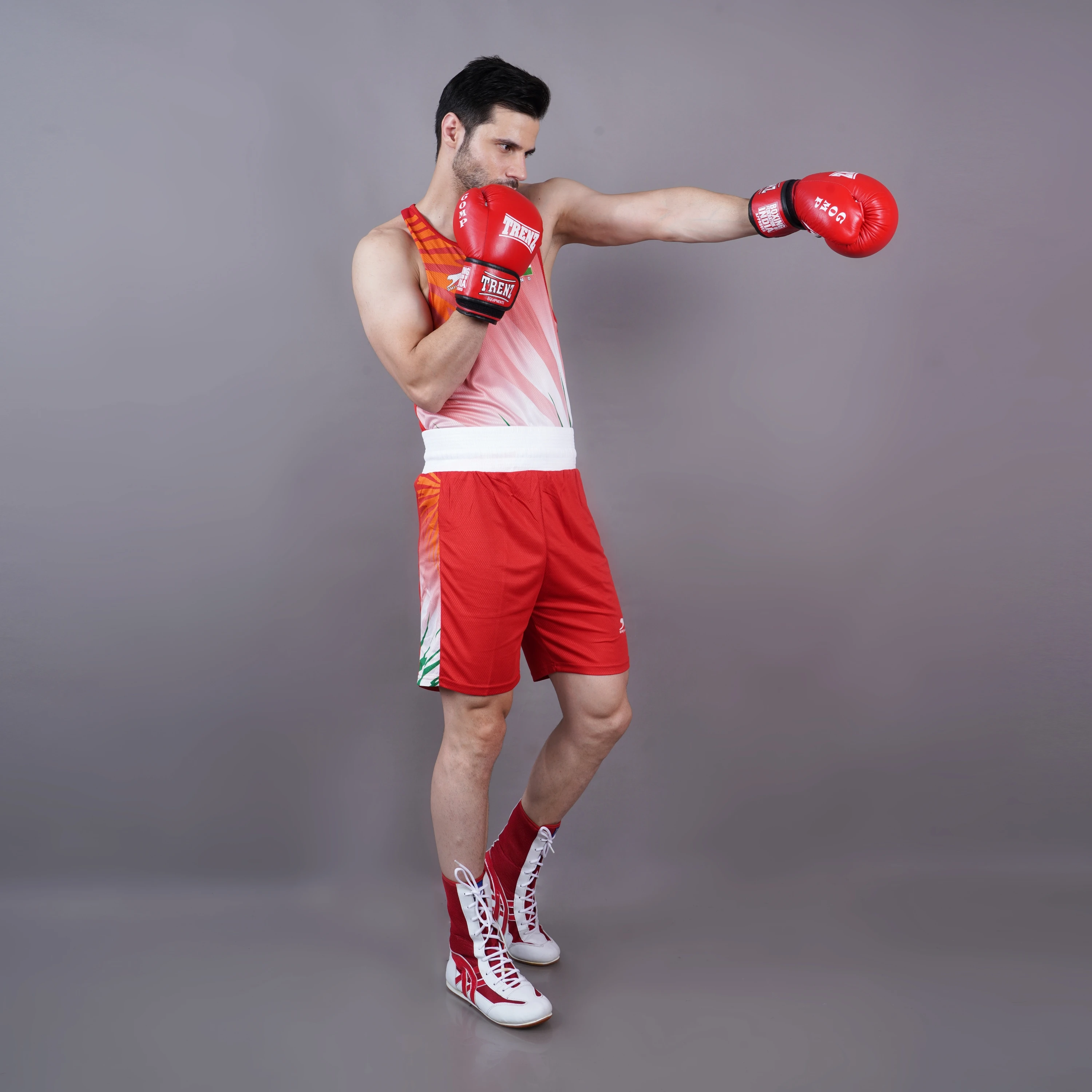 Shiv Naresh Tricolor Warrior Boxing Set Red for Men
