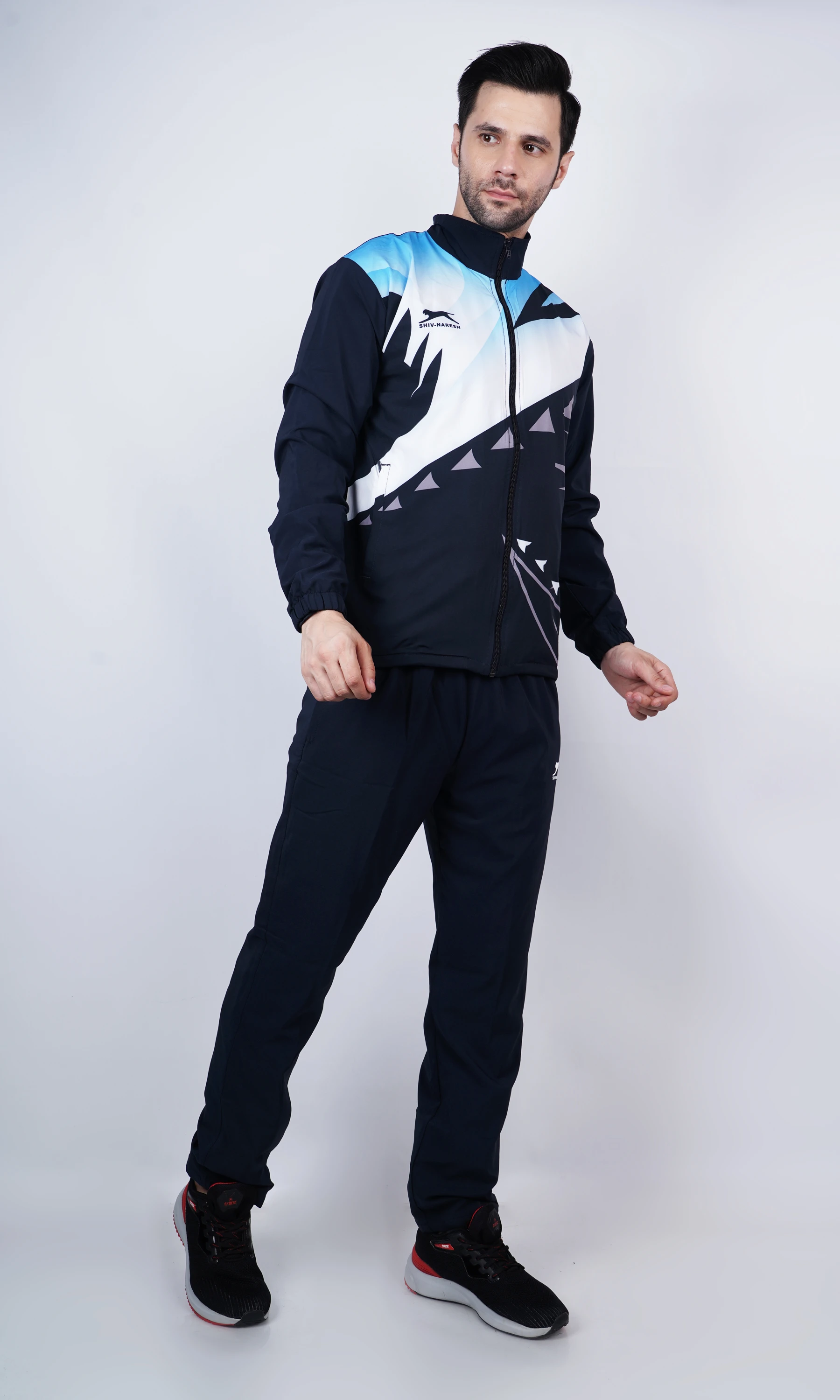 Men's navy blue & white running track suit
